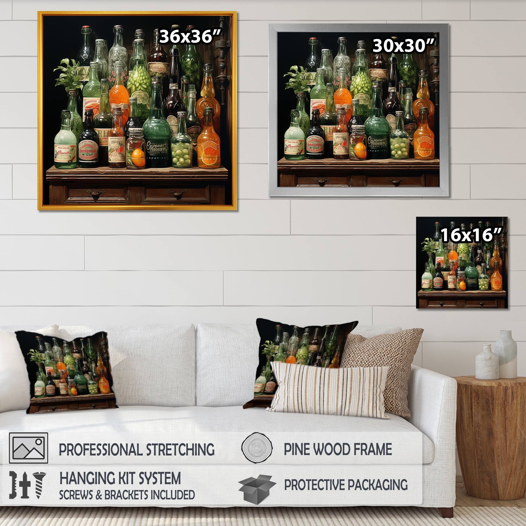 Designart "Green Orange Bottled Harmony " Bottled Beverage Wall Art
